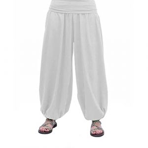 SAVARI | Pantalon Bouffant | Mod&egrave;le Aladin | Harem | Avec un style oriental, large, long et confortable | Id&eacute;al pour le yoga | Femmes et hommes | Lisse | Blanc | Taille L | Grandes tailles disponibles (Savari Tienda Online, neuf)
