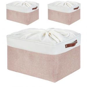 Mangata Lot de 3 boîtes de rangement rectangulaires en tissu multi-tailles pour étagère, armoire, jouets et vêtements, 50 x 40 x 30 cm, rose et blanc (taille XXL) (MANGATA Direct, neuf)