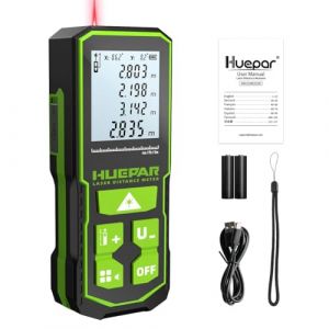 Télémètre Laser Huepar 196 Pieds (60M) avec Batterie Rechargeable & Affichage d’Angle Double, Mesureur Laser M/in/Ft Fonction Muette & Modes Multi-Mesures, Pythagore, Distance, Surface & Volume-S60+ (Leiwo-Tec, neuf)