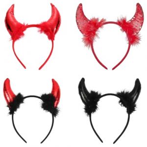 4Pc Serre-Tête Diable Corne Bandeau Rouge et noir Déguisement Accessoire Cheveux Halloween Carnaval pour Femme Homme Enfant (TANGYUMENG STORE, neuf)