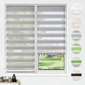 HOMEDEMO Store Enrouleur Jour Nuit sans Perçage, Double Tissu avec Clips, Rideau Occultant pour Fenêtre & Porte, 70 x 190 cm (Largeur du Tissu 66 cm), Gris (Diagor, neuf)