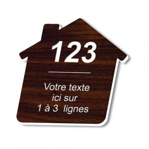 Plaque grav&eacute;e personnalis&eacute;e autocollante pour nom et num&eacute;ro de bo&icirc;te aux lettres en forme de maison design - aspect bois - format 5x5 cm (my-goodprice, neuf)