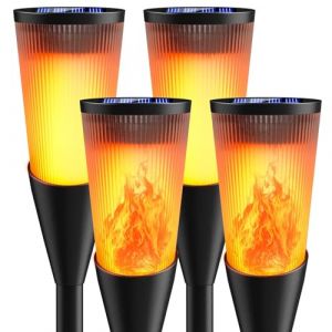 FIFlying Lumières Flamme Solaire Exterieure, 4 Pièces 12 LED Lampe Solaire Flamme IP65 Étanche, 2 Modes Lampe Torche Solaire avec Flammes Réalistes pour Décor, Jardin, Patio, Chemins, Pelouse (AKJBDIUAFIU, neuf)