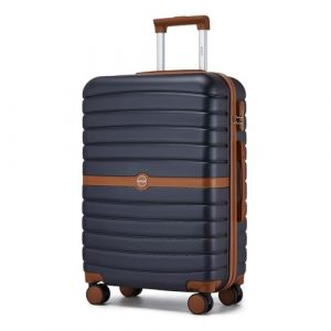 Kono Valise Rigide Valise Moyenne Valise de Voyage ABS avec 4 roulettes et Serrure 66.5x45.5x25.5 cm 62L Trolley de Voyage, Marine/Marron (Halterner Technologie GmbH, neuf)