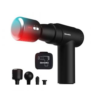 Homedics NOVO+ Hot & Cold Pistolet de massage chaud et froid - Masseurs &eacute;lectriques portatifs avec contr&ocirc;le de la temp&eacute;rature, 4 accessoires et 6 intensit&eacute;s, Masseur rechargeable avec &eacute;tui de voyage (FKA Brands, neuf)