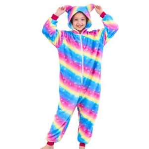Piefry Grenouill&egrave;re de Sommeil avec Oreilles de Chat pour Fille &ndash; Doux Pyjama Combinaison Chat pour Enfants (Arc-en-Ciel, 10-12 Ans) (Jiahe-US, neuf)