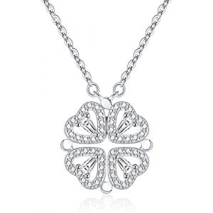Jrêveinfini Trefle à 4 Feuilles Coeur Collier en Argent 925, Personnalisé Porte Bonheur Pendentif pour Femme, Maman, Fille, Amitié - Bijoux Cadeau Fête des Mères Anniversaire (Infinitedream, neuf)
