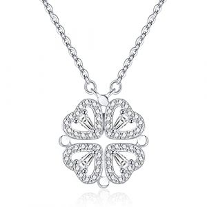 Jrêveinfini Trefle a 4 Feuille Coeur Collier Femme Argent 925, Personnalisé Porte Bonheur Collier Pendentif Maman Femme Mere Fille, Idee Cadeau Noel Anniversaire Maman Femme (Infinitedream, neuf)