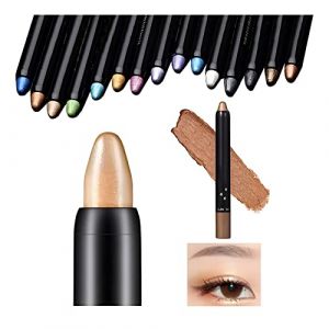 15 couleurs surligneur fard à paupières crayon imperméable paillettes ombre à paupières eyeliner stylo scintillant paillettes perle crème fard à paupières bâton crayon (14 beige doré marron) (xingyuanzahuopu, neuf)