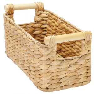 HMF panier de rangement salle de bain, panier tress&eacute; en jacinthe d'eau avec poign&eacute;es en bois | 30 x 15 x 13 cm (hmf_shop, neuf)