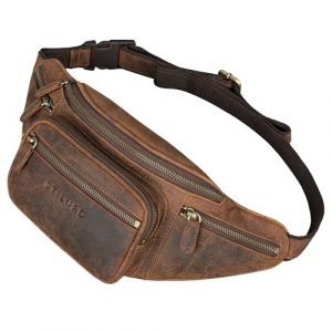 STILORD 'Caspar' Grand Sac Banane en Cuir - Sac Ceinture Vintage pour Homme & Femme, Sac Bandoulière Sacoche pour Jogging, Festival & Voyage - Cuir Véritable, Couleur:Kreta - Brun (STILORD Cuir, neuf)