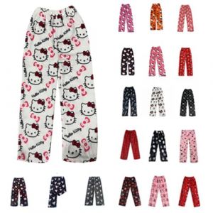 Pantalon Pyjama Femme Bas De Pyjama Flanelle Polaire Chaud et Doux Confort Cartoon Chat Anime Imprimé Kawaii Pantalon de Pyjama Pas Cher Hiver été Maison Pyjama Pant (Kitty-FR(Livraison 5-12 jours), neuf)