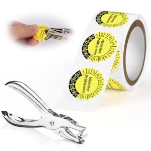 Lot de 100 plaques de test Dguv V3 20 mm 1 pince perforée pour vignette de test Trou rond 3 mm Plaque de contrôle TÜV Plaque de contrôle autocollante Jaune Prochaine date d'examen Étiquettes de test (wancang, neuf)