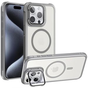 Verco Coque de protection magn&eacute;tique hybride pour iPhone 15 Pro Max, avec protection de l'appareil photo &agrave; rabat, compatible avec MagSafe, gris mat translucide (ATS-Discounter, neuf)