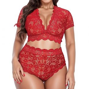 Lingerie Femme Sexy Ensemble en Dentelle Grande Taille Soutien-Gorge Push Up Deux Pi&egrave;ces Brassi&egrave;re sans Armature Nuisettes et Deshabill&eacute;s Culotte Sensuelle Sexy pour Femmes (extensivc, neuf)