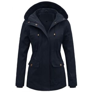 Tuopuda Veste Femme mi Saison Parka en Coton Blouson avec Capuche D&eacute;contract&eacute; Manteau Printemps Veste Militaire Zipper Jacket Coat Classique Automne Hiver Outwear, Marine, L (GHF-Direct, neuf)