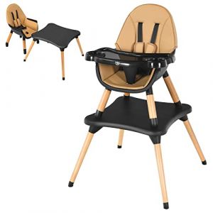 COSTWAY 4 en 1 Chaise Haute Bébé Convertible Plateau Réglable en 4 Etapes-Peut être Démonté en une Table et une Chaise avec Coussin Amovible,Repose-Pieds pour Bébé 6 Mois-3Ans Charge 15KG (Café) (FDS GmbH, neuf)