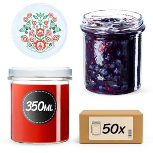 KADAX Lot de 50 bocaux en verre &agrave; couvercle &agrave; visser 350 ml, &Oslash; 82 mm, bocaux de conservation pour champignons, confitures, miel, pots &agrave; confiture avec couvercle, bocaux herm&eacute;tiques &agrave; offrir, pots &agrave; (KADAX, neuf)