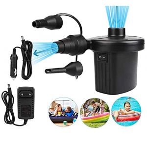 HOSPAOP Pompe &agrave; air &eacute;lectrique 2 en 1 Pompe &eacute;lectrique portable avec 3 buses d'air pour matelas gonflable, canap&eacute;, piscine, bateau gonflable, bou&eacute;e, 220 V - 240 V/12 V (BOICESCU CAPITAL, neuf)