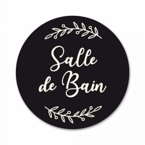 Plaque de Porte Salle de Bain Autocollante PVC Grav&eacute; Noir Blanc Ronde. D&eacute;coration de Porte personnalis&eacute;e, (Forum France, neuf)