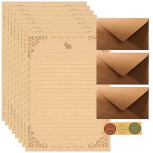 Qixuer 16 Pi&egrave;ces Enveloppe Vintage Set, enveloppes en papier kraft, 3 enveloppes vintage, 10 de papier &agrave; lettres Bunny et 3 autocollants d'&eacute;tanch&eacute;it&eacute; pour &eacute;crire anniversaire (Qixuer, neuf)