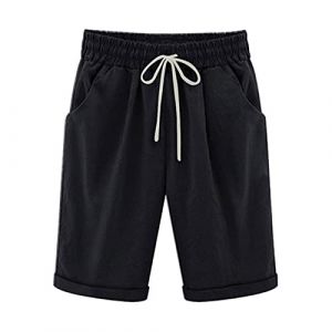 Bermuda Femme &Eacute;t&eacute; en Lin Ou Coton Shorts et Bermudas Habill&eacute; Femmes Grande Taille &Eacute;lastique avec Poches Confortable Ample Mode Casual Imprim&eacute; Pissenlit Short Sport Jogging Pantalons Court Pas Cher (⭐⭐⭐⭐⭐AEGJEGVD⭐⭐⭐⭐⭐, neuf)