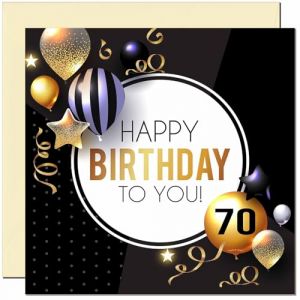 Carte d'anniversaire 70 ans pour homme et femme &ndash; Ballons dor&eacute;s et noirs &ndash; Cartes d'anniversaire pour homme de 70 ans, soixante-dixi&egrave;me papa, grand-p&egrave;re, oncle, cadeau d'anniversaire pour grand-m&egrave;re, (Purple Fox Gifts, neuf)