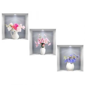 Auriselle 3 pi&egrave;ces 30 * 30 cm Motif vase &agrave; fleurs autocollant mural Plante en pot Vases &agrave; fleurs D&eacute;coration murale autocollante 3D Feuilles vertes Tableau mural moderne Salon Bureau H&ocirc;tel Cuisine (O&Uuml; ESTFOXGG, neuf)