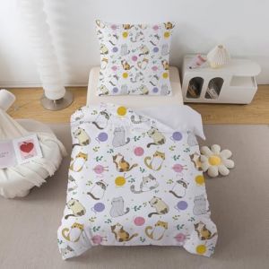 ZTYROLJ Chaton Housse de Couette 140x200cm, Housse de Couette Zipp&eacute;e,Parure de Lit en Microfibre 1 Personne, Parure de Lit Enfant avec Taie d'oreiller 65x65cm (Zhanao Home Product, neuf)