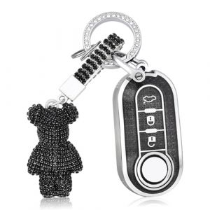 OFF WE GO Etui Cles Coque Clé pour Fiat 500 Lancia Ypslon Brava Bravo Cabrio Nuova Doblo Ducato Grande Punto Panda Qubo Étui Cléss Boitier Clé de Voiture Protecteur Clé Voiture avec Porte-clé, Noir (OFF WE GO, neuf)