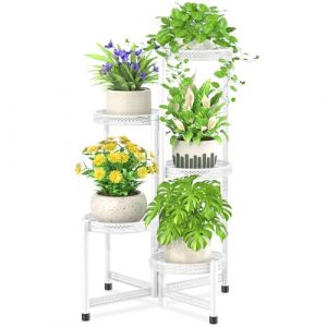 iDavosic.ly Support de plantes en m&eacute;tal &agrave; 5 niveaux pour int&eacute;rieur et ext&eacute;rieur, &eacute;tag&egrave;re d'angle pliable pour plusieurs plantes, support de pot de fleurs en fer forg&eacute; pour salon, jardin, terrasse (Pulangke2022, neuf)