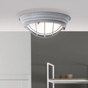 Lightbox Plafonnier industriel - Applique murale et plafonnier vintage - Lampe bateau rustique avec vitre - m&eacute;tal/verre gris/b&eacute;ton - 29cm de diam&egrave;tre (Lightbox-Shop, neuf)