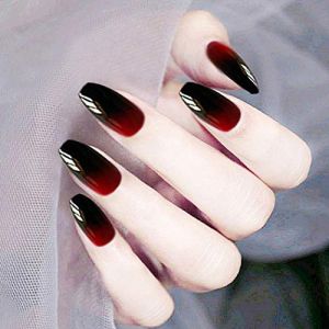 Jovono Faux Ongles Noir Rouge D&eacute;grad&eacute; Faux Ongles Longue T&ecirc;te Ongles Artificielle Pleine Couverture Ongles Carr&eacute;s pour Femmes et Filles (24PCS) (Jovono, neuf)