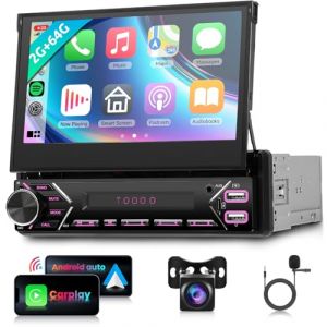 Hodozzy 2GB 64GB Android 1 DIN avec &eacute;cran R&eacute;tractable Autoradio avec Carplay sans Fil Android Auto, GPS 1 DIN 7 Pouces Ecran Tactile Poste Radio Voiture 1 Din Bluetooth WiFi, USB/AUX EQ/RDS/FM Cam&eacute;ra (Hodozzy Direct, neuf)