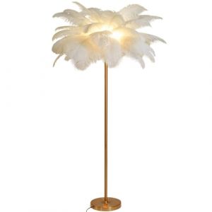 Lampe &agrave; Plumes sur Pied Dimmable - Corps Dor&eacute;, 160 cm de Haut - Lampadaire de Lecture pour Salon, Chambre &agrave; Coucher - G4-LED, Blanc, Grand (Mysterious Little Workshop, neuf)