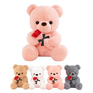 LIHIYA Ours en Peluche avec Rose, 25cm Teddy Bear Rose, Nounours Peluche Mignon, Juet en Peluche Personnalisé Ours Cadeau de Poupée, Petit Ourson Doux Anniversaire Cadeau pour Garçons Filles (LIHIQIYA, neuf)