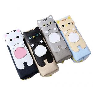 Freessom Trousse Scolaire Chat Kawaii Sac a Crayon Fille Garcon Enfant Ado Fourniture Scolaire Kawaii Original Fun Bureau Rangement en Tissu College Etudiant Cadeau Pas Cher (Gris) (Cabrianne, neuf)