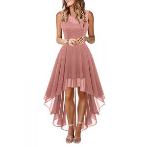 Onsoyours Robe de Cocktail Femmes Longue Robes Soir&eacute;e en Dentelle Mousseline de Soie Robes Chic El&eacute;gant sans Manches Sexy Robe Asym&eacute;trique B Rose XXL (Lonwell Fashion, neuf)