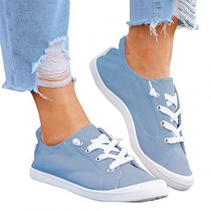 Minetom Femme Mocassin Plate Dentelle Respirantes Plat La&ccedil;age Loafers Baskets Tennis Jogging Chaussure Sport B Bleu Clair 42 EU (B.W.S KIT, neuf)