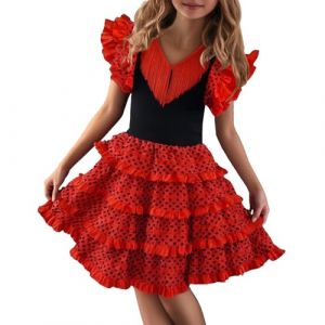 Robe Fille - Robe de Danse Espagnole Flamenco avec Jupe à Volants, Tenue de Spectacle pour Enfants avec Bretelles Réglables pour Ballet et Scène, 2 à 11 Ans (Générique Promos du Jour, neuf)
