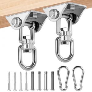 Crochet Plafond Charge Lourde 2 Pièces, Crochet Plafond Lourds 360 ° Rotation Acier Inoxydable 450 kg Capacité avec Vis Fixation pour Chaise Suspendue, Balançoire, Serviette Yoga, Sac de Frappe, Hamac (DDD-Office, neuf)