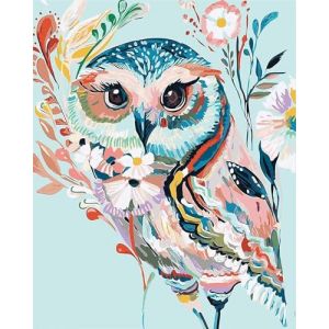 YEESAM ART Peinture Numero avec Toile Tendue sur Cadre Arc-en-Ciel Hibou Fleurs, Bricolage Peinture par Numero 40x50cm Numéro d’Art Acrylique Decorative Murale (U.R.Beautiful FR, neuf)