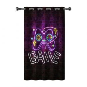 YONGFOTO 107x160cm Rideaux de Jeu pour Salle de Jeux N&eacute;on R&eacute;tro Jeu vid&eacute;o Manette de Jeu Fluorescent Rideaux occultants pour Chambre de gar&ccedil;on, 1 Panneau avec &oelig;illet (YongFoto Home, neuf)