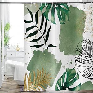 Hnmdmyi Rideau de Douche Boho 120x200, Abstrait Vert Feuilles Tropicales Rideau de Baignoire Mid Century Moderne Géométrique Minimaliste Esthétique Art Imperméable Tissu Lavable Rideau de Baignoire (lingshuiqingxiaoshangmaoyouxiangongsi, neuf)