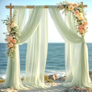 Mateju Mariage Arche Tenture Décoration Mariage Rideau Voilage Tulle Suspendue Rideaux de Lit à Baldaquin Mousseline de Soie Fond Décor pour Fête Cérémonie Plafond Pelouse (76x800cm,Vert Clair) (Meiju, neuf)