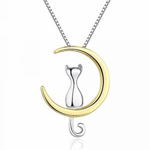 USTNIR Collier Chat Argent, Collier femme personnalisé, Collier de chat,Pendentif en forme de croissant de lune et chat,Lune Pendentif Collier Bijoux,Valentin Anniversaire pour Mère Petite Amie Soeur (Rfervgauk, neuf)