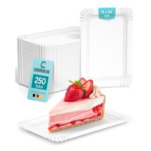 Commerline Lot de 250 assiettes en carton,31 rectangulaires,Assiettes jetables,13x20 cm,Assiettes en papier jetables,Assiettes à gâteau jetables,Assiettes à emporter (Commerline GmbH, neuf)