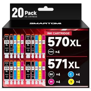 570 571 Lot de 20 cartouches d'encre compatibles avec Canon PGI-570 XL CLI-571 XL pour Pixma TS5050 MG5750 TS5055 TS5051 MG6850 TS5053 MG5753 MG5751 TS8050 MG7750 MG7750 Référence produit : 6853 (DecentOmi-EU, neuf)