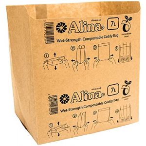 Alina -Sac Poubelle en Papier compostable/Doublure de Poubelle Alimentaire/Sac en Papier biodégradable de 7 litres 25 x 6L à 8L (Marron, 25 Sacs) (Alina Ltd, neuf)