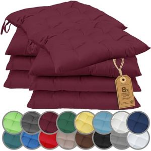 NatureMark Lot de 8 Galettes de Chaises avec Rubans 40x40 cm – Coussin de Chaise Épais pour Intérieur & Jardin – Couleur Bordeaux Rouge (cottonrich, neuf)